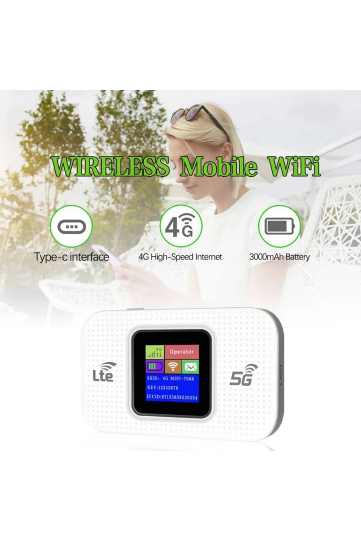 kruxon KR1217 MF68E 4G LTE Taşınabilir Modem 150Mbps LCD Ekranlı SIM Kartlı Mobil WiFi Router 2-4G